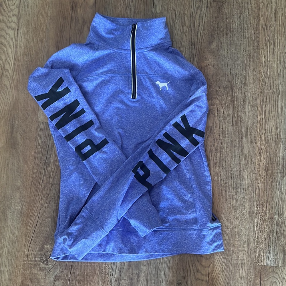 PINK Athletic Top by VS Blue Logo Quarter Zip Pullover